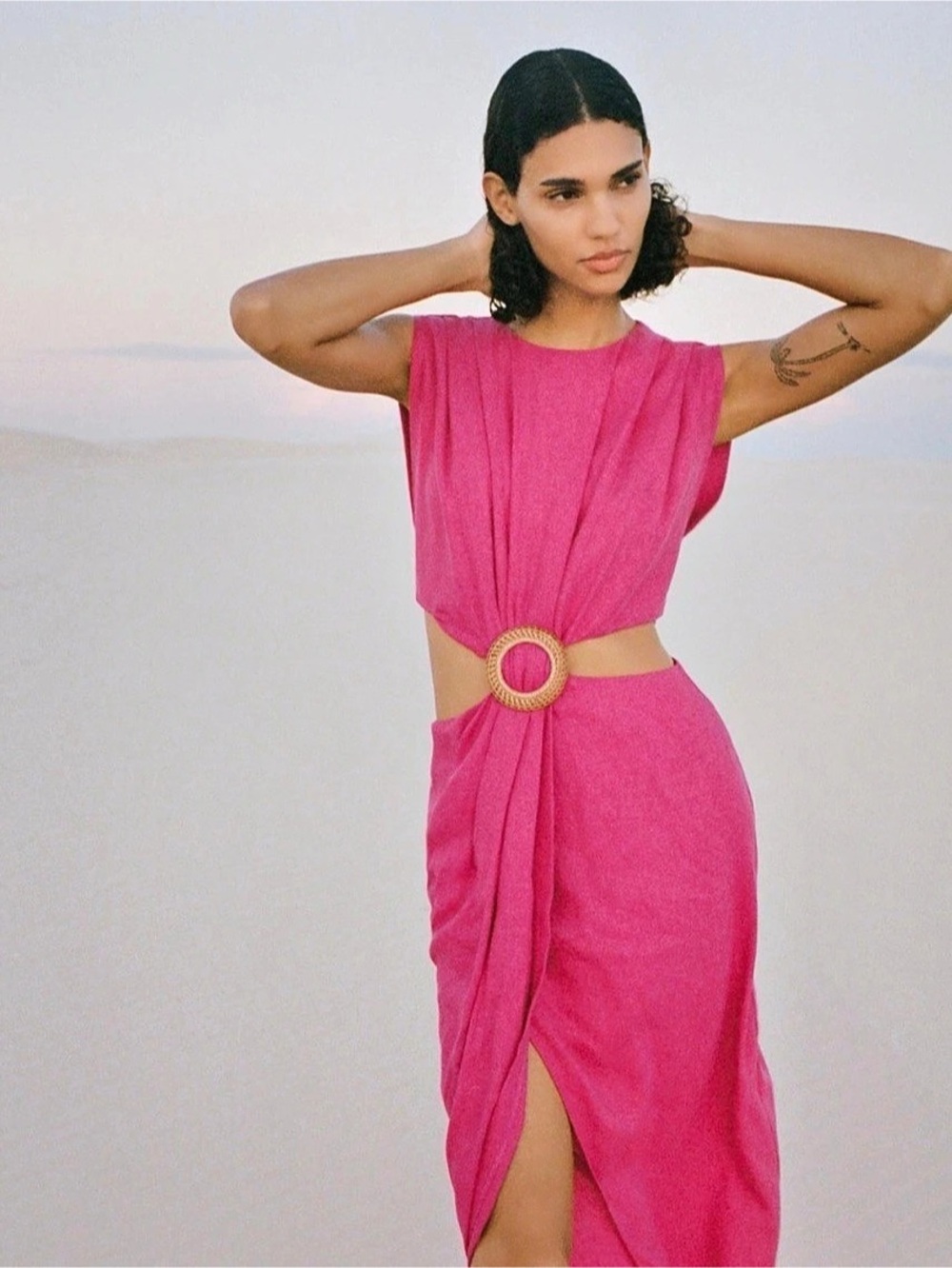 Pink Belted Midi Dress Zara Sz M